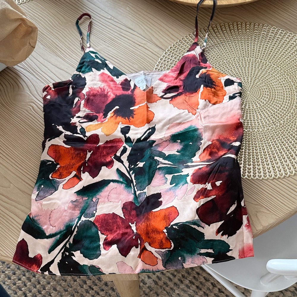 Cami NYC Floral Watercolor Camisole in Cream, Green, Orange, Burgundy, Black